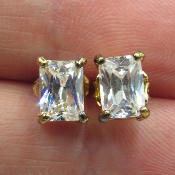Jewelry - Sterling Rectangle Cubic Zirconia Diamond Earrings